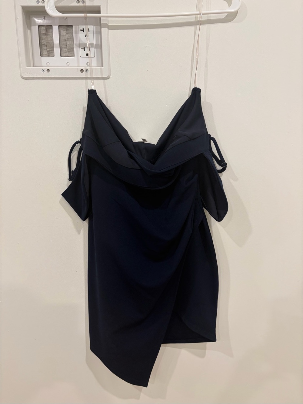 Emerald Sundae Navy One-Shoulder Draped Mini Dress